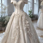Off Shoulder Vintage A line Long Lace Appliques Wedding Dresses       S6812