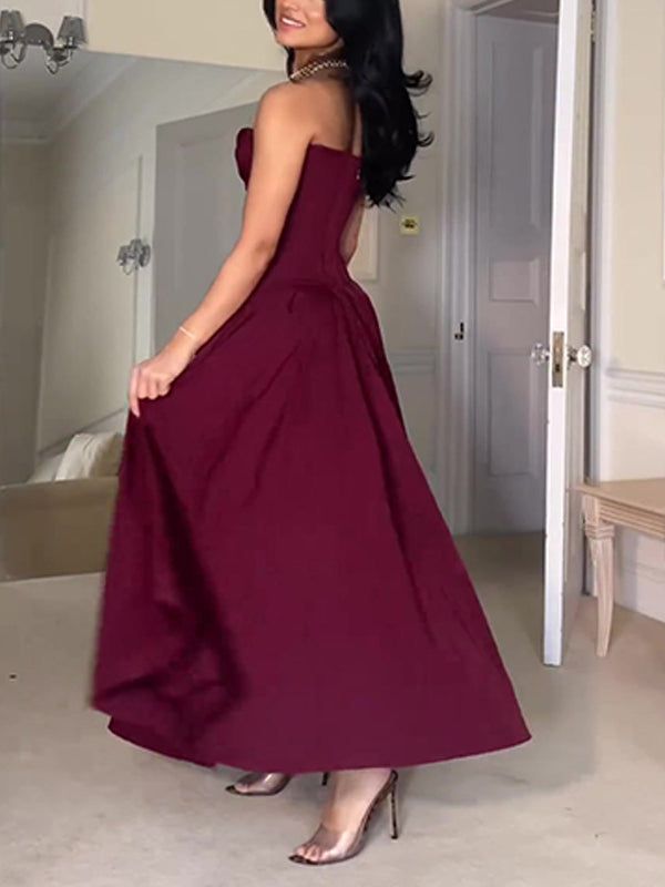 Burgundy A-line Princess Evening Dress    S6821