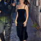 Black Velvet Long Party Dress Spaghetti Straps Evening Gown      S6826