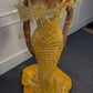 Gorgeous Yellow Beaded Mermaid Evening Dress Long Prom Dress      S6792