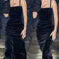 Black Velvet Long Party Dress Spaghetti Straps Evening Gown      S6826