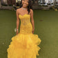 Yellow Mermaid Long Prom Dresses for Women, Evening Birthday Gown For Black Girl      S6801