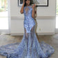Sexy Evening Gown Blue Mermaid Long Prom Dress   S6778