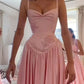 Pink Retro Elegant A-Line Spaghetti Straps Satin Long Evening Dress Birthday Party Dress Bridesmaid Dress     S6815