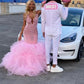 Glitter Pink Diamonds Prom Dresses For Black Girls Crystal Beading Rhinestones Ruffles Birthday Party Dress     S6773