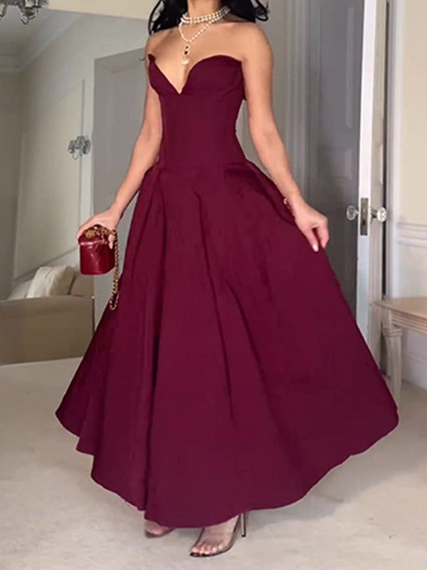 Burgundy A-line Princess Evening Dress    S6821