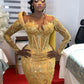 Yellow Meramid Sparkly Evening Dress Long Prom Dress      S6795