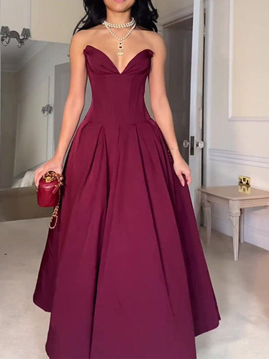 Burgundy A-line Princess Evening Dress    S6821