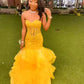 Yellow Mermaid Long Prom Dresses for Women, Evening Birthday Gown For Black Girl      S6801
