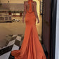 Halter Sleeveless Satin Pleated Mermaid Prom Dress with Train      S6824