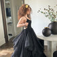 Black A-Line Shiny Tulle Long Party Dress Birthday Party Gown      S6825