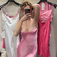 Simple Straps Sleeveless Party Dress Satin Pink Prom Dress   S6841