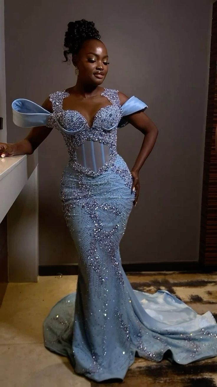 Blue Mermaid Long Prom Dresses, Evening Gown For Black Girl      S6802