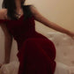 Pretty Sheath Off the Shoulder Velvet Long Prom Dresses Formal Evening Dress    S6780