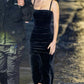 Black Velvet Long Party Dress Spaghetti Straps Evening Gown      S6826