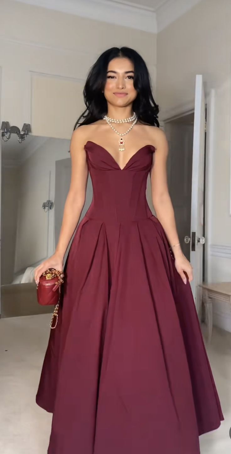 Burgundy A-line Princess Evening Dress    S6821