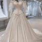 Off Shoulder Vintage A line Long Lace Appliques Wedding Dresses       S6811
