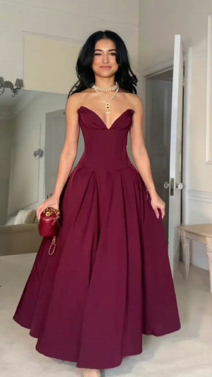 Burgundy A-line Princess Evening Dress    S6821