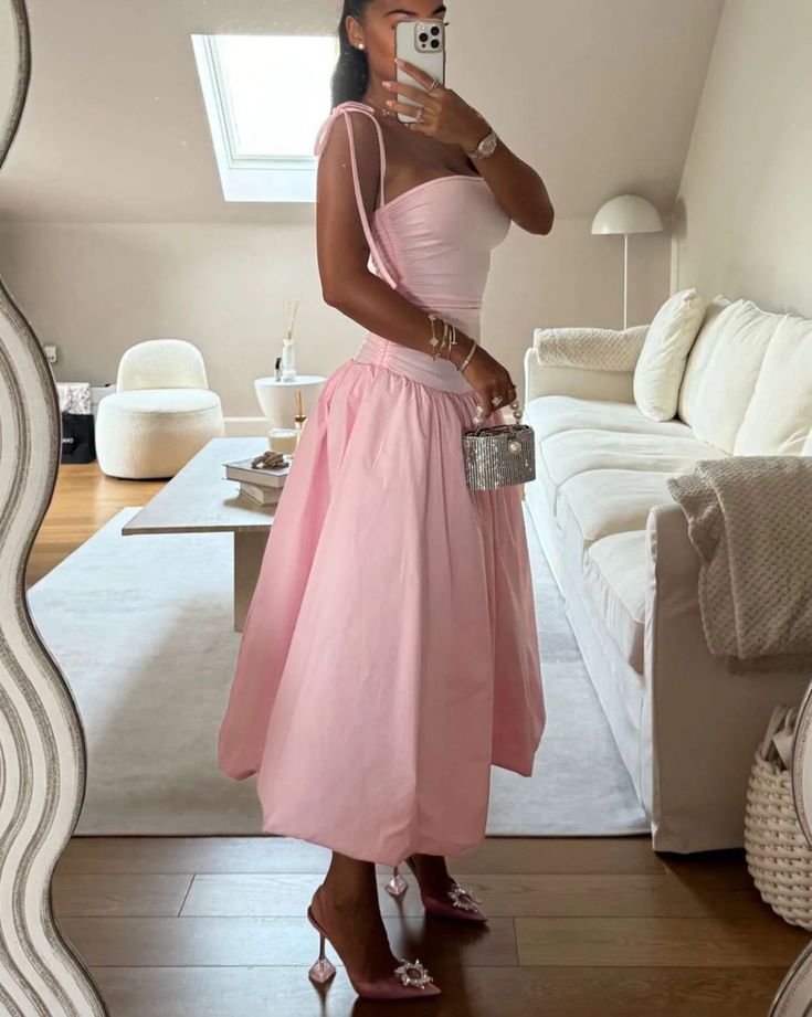 A Line Pink Long Dress Sexy Sleeveless Maxi Dresses Elegant Evening Dress     S6810