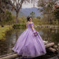 Lavender Ball Gown Off The Shoulder Prom Dress With 3D Flowers    S603