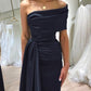 Sheath/Column Dark Navy One Shoulder Satin Prom Dresses      S6804