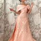 Blush Pink Luxury Arabic Evening Dresses Off The Shoulder Satin Beadings Prom Dress     S6814