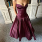 Elegant  Burgundy Pleated Evening Dress Sleeveless Women Sexy Party Dresses      S6775