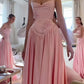 Pink Retro Elegant A-Line Spaghetti Straps Satin Long Evening Dress Birthday Party Dress Bridesmaid Dress     S6815