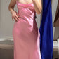 Simple Straps Sleeveless Party Dress Satin Pink Prom Dress   S6841