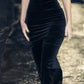 Black Velvet Long Party Dress Spaghetti Straps Evening Gown      S6826