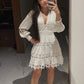 White Lace Long Sleeves Short Party Dress Cute Birthday Outfits     S6783