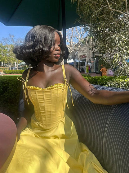 Yellow Midi Length Prom Dresses Evening Dress     S6808