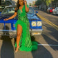 Green Sparkly African Prom Dresses for Women Slit Evening Birthday Gala Gown Black Girl      S6800