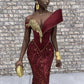 Burgundy African mermaid wedding dress, engagement dress, mermaid prom dress      S6803