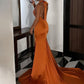 Halter Sleeveless Satin Pleated Mermaid Prom Dress with Train      S6824