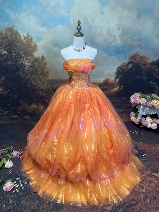 A Line Orange Ball Gown Party Dress, Long Formal Evening Gowns     S6873