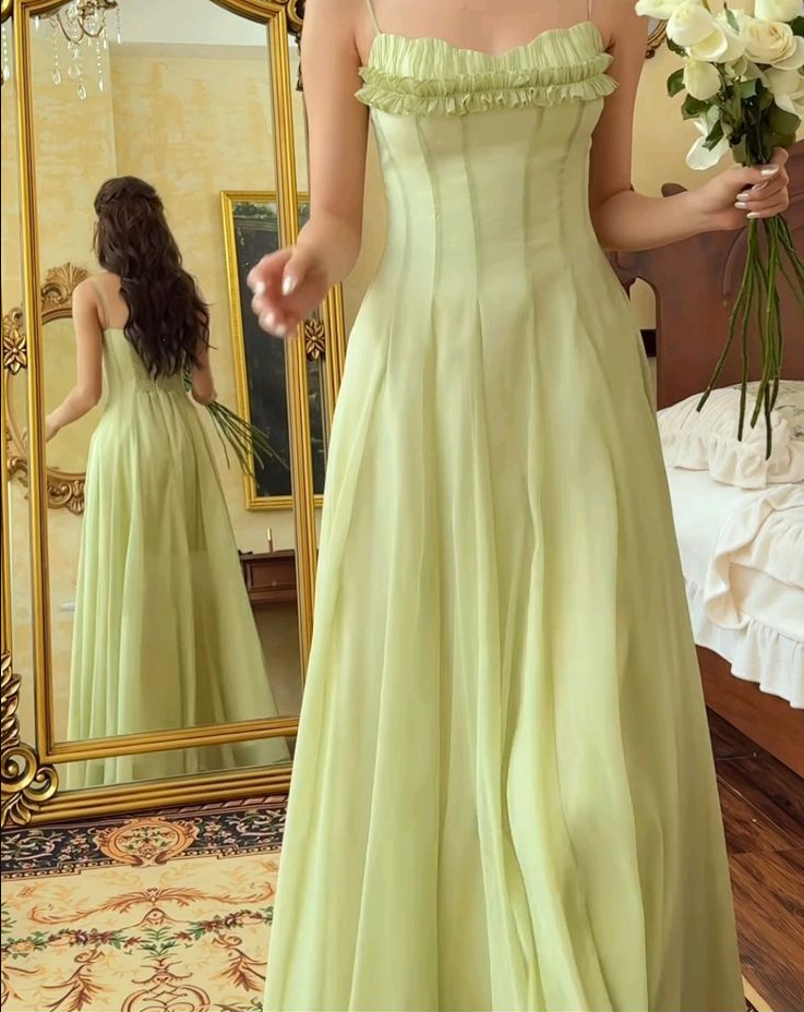 A Line green long prom dress, evening dress for women   S6838