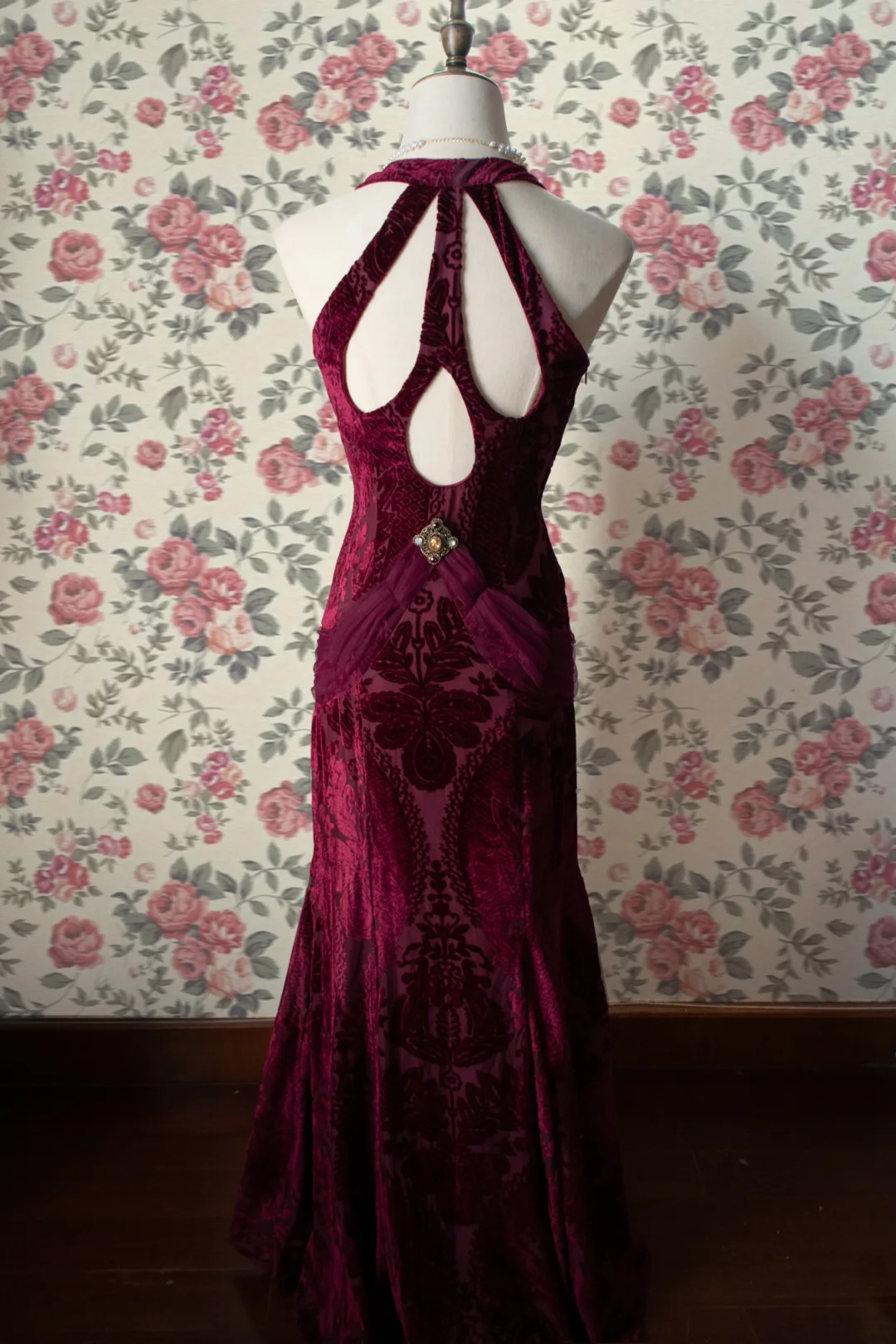 Burgundy Halter Party Dress, Long Formal Evening Gowns     S6877