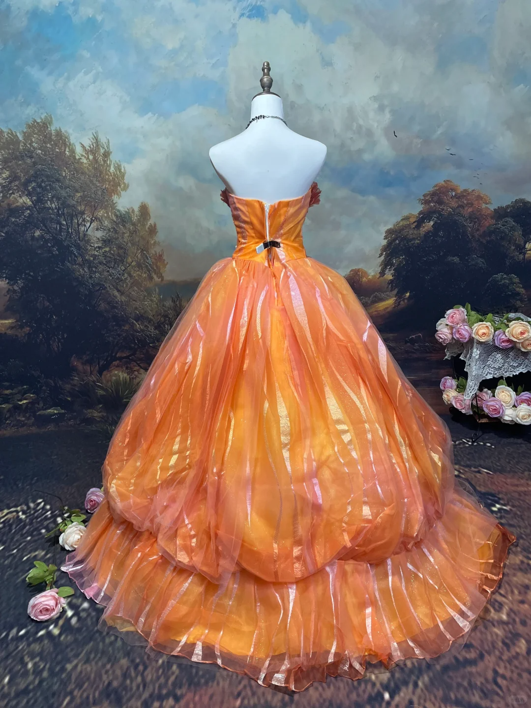 A Line Orange Ball Gown Party Dress, Long Formal Evening Gowns     S6873