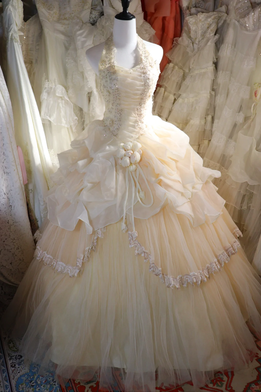 A Line Halter Vintage Long Wedding Dresses Princess Bridal Gown        S6884