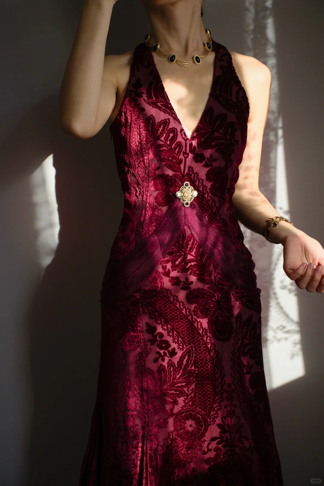 Burgundy Halter Party Dress, Long Formal Evening Gowns     S6877