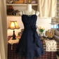 Navy Blue Vintage Short Party Dress, Birthday Outfits Homecoming Dress    S6887