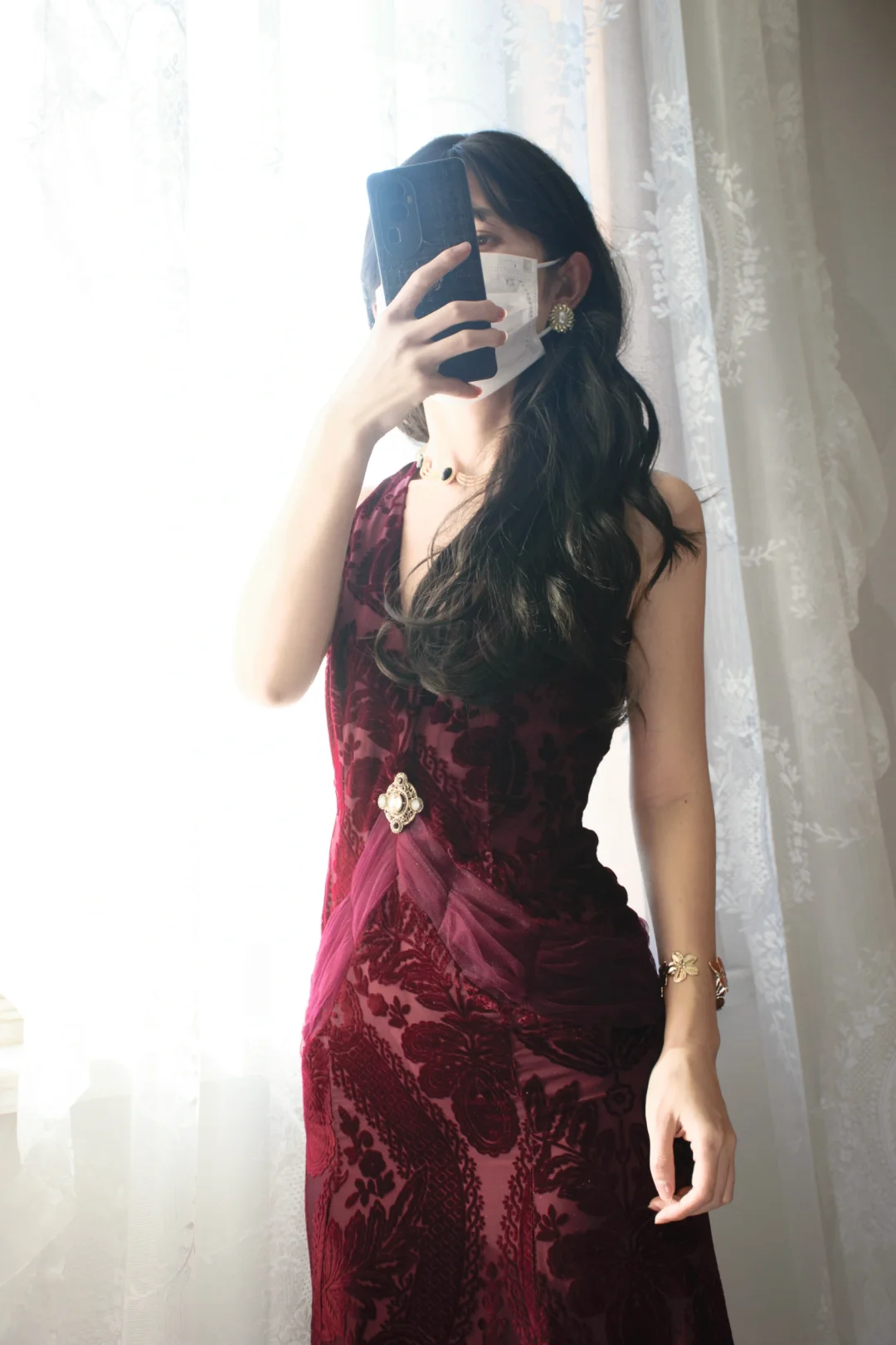 Burgundy Halter Party Dress, Long Formal Evening Gowns     S6877