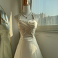 A Line Halter Long Evening Dress, White Party Dress, Formal Evening Gowns     S6895