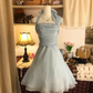 Blue Vintage Short Party Dress, Birthday Outfits     S6885