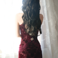 Burgundy Halter Party Dress, Long Formal Evening Gowns     S6877