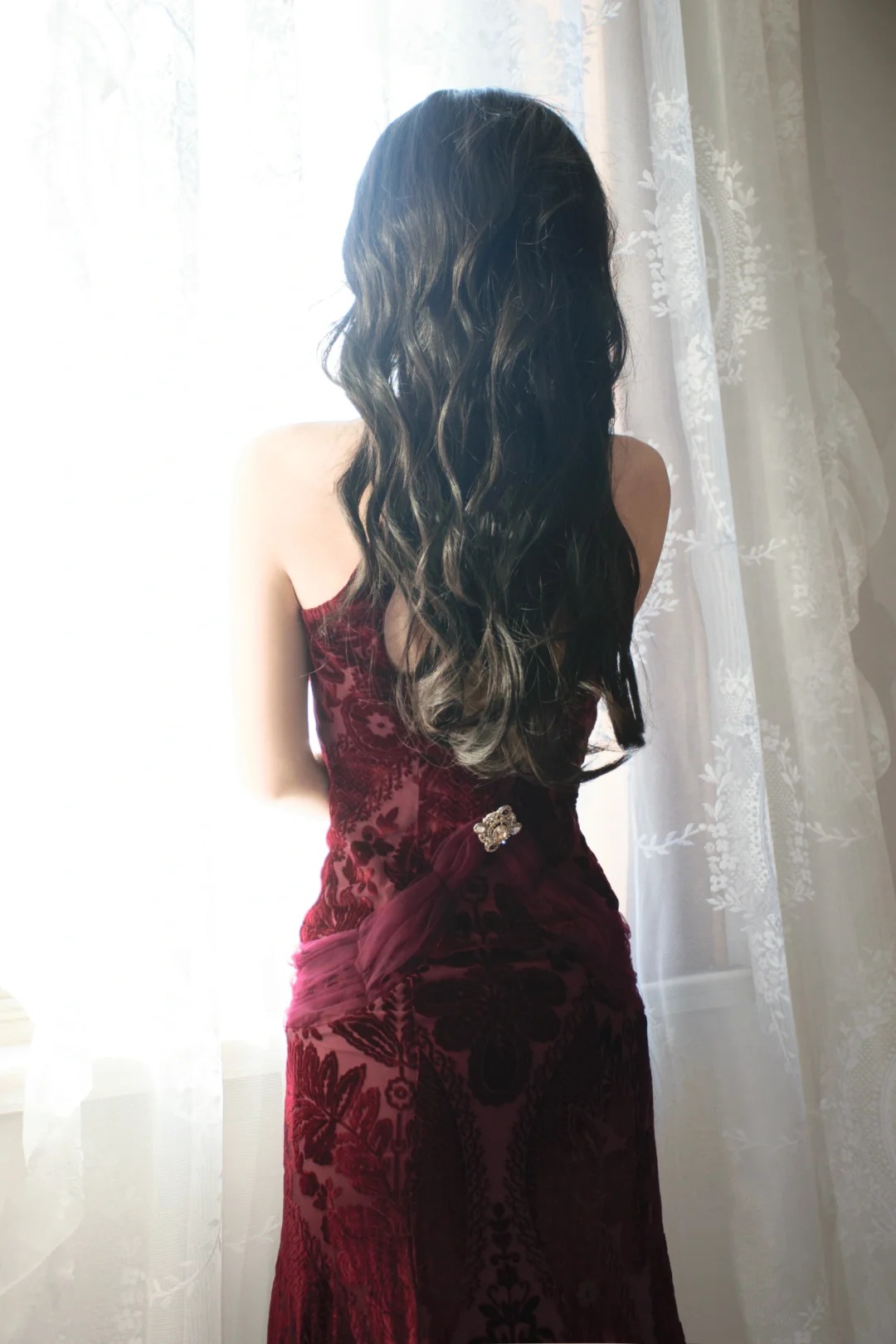 Burgundy Halter Party Dress, Long Formal Evening Gowns     S6877