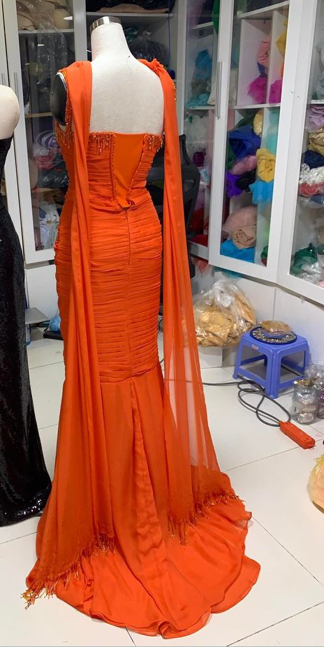 Orange Mermaid Party Dress, Long Formal Evening Gowns     S6864