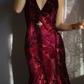 Burgundy Halter Party Dress, Long Formal Evening Gowns     S6877