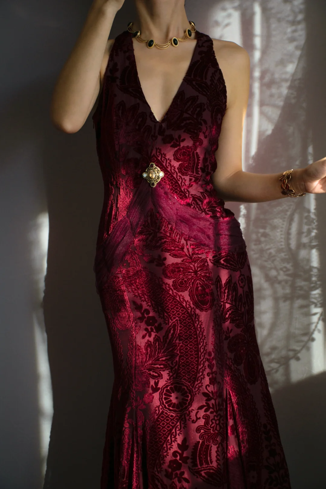 Burgundy Halter Party Dress, Long Formal Evening Gowns     S6877